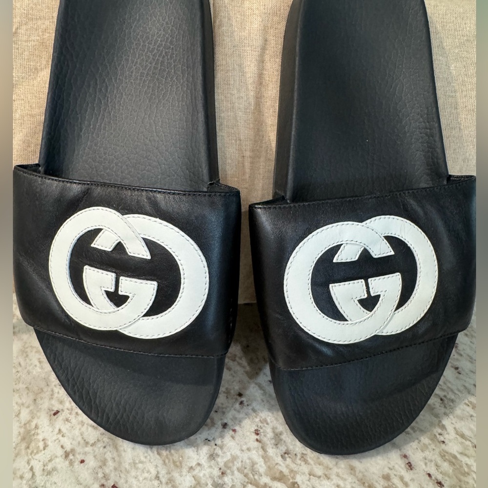 Gucci Black and White Slide Sandals